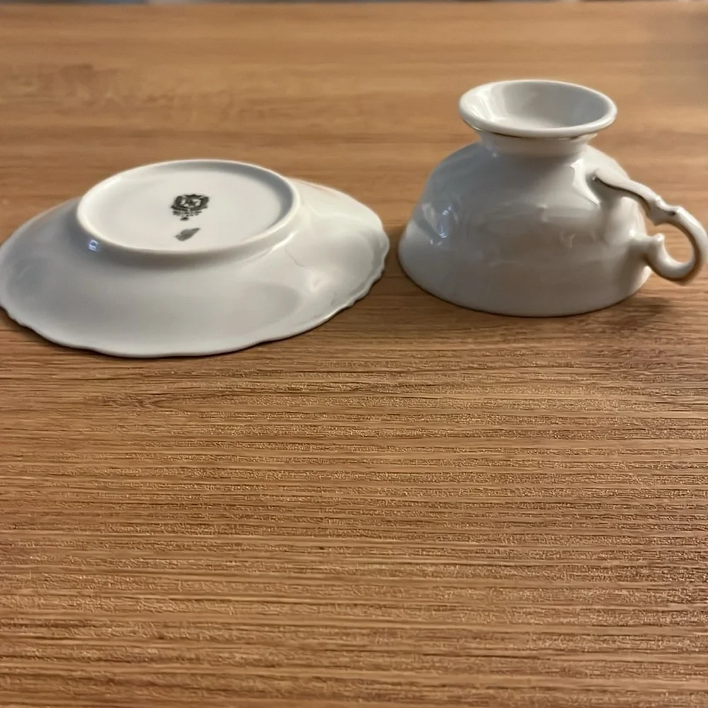 Royal Kent Poland Embossed White Gold Trim ~ Footed Cup & Saucer Set